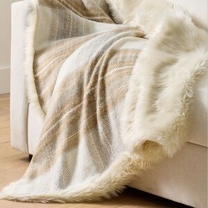 Pottery Barn Stewart Plaid Faux Fur Back Throw
